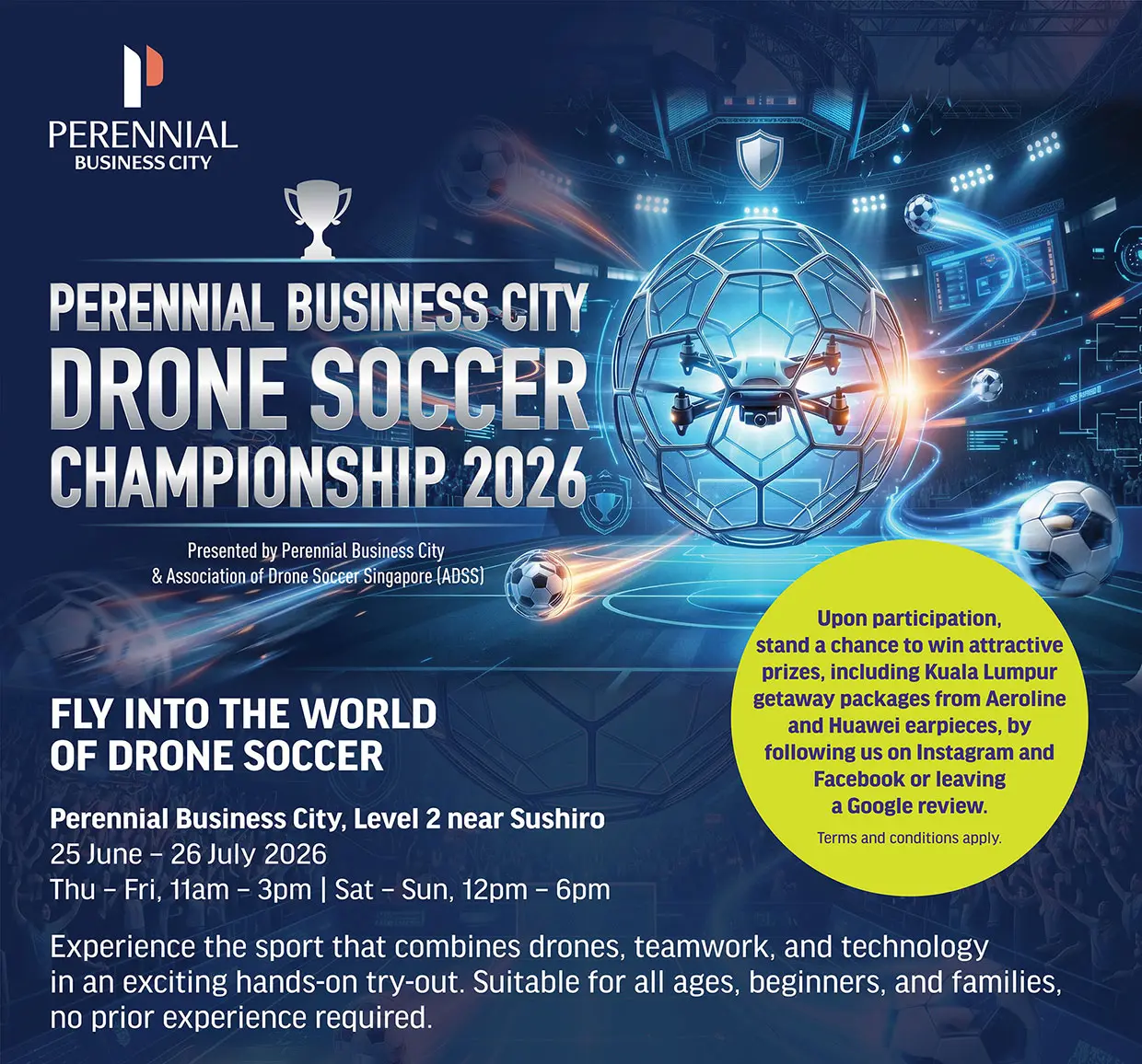 Complimentary drone soccer try-outs